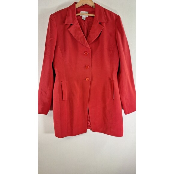 HUGO BUSCATI COLLECTION 100% Silk Long Blazer Women's Sz 14 Red Classic Preppy - Picture 1 of 9